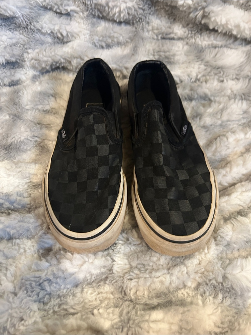 Vans Kids Size 3.5 Black Checkerboard Slip-On Sneakers